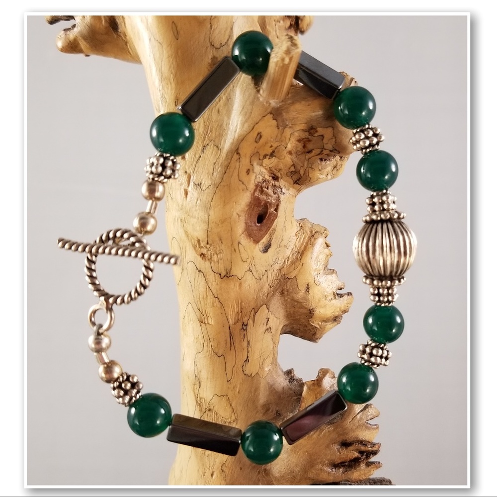 Hematite, Green Carnelian and Sterling Bracelet